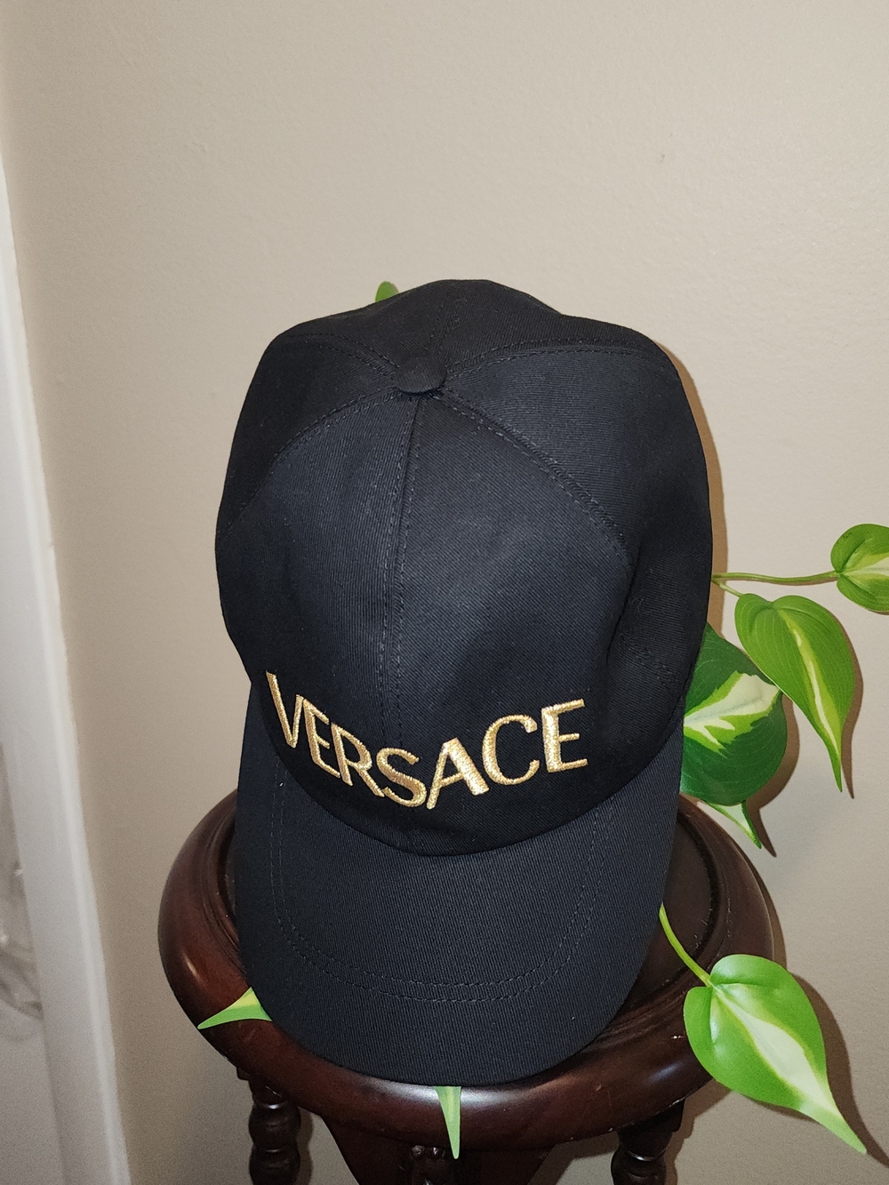 Versace Black Cap with Gold Embroidered Logo